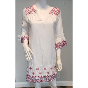 Vineyard Vines Dress Size 4 White Red Blue‎ Embroidered Fit and Flare Mini Boho